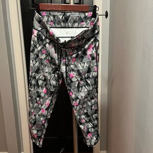 Xersion Women’s Cropped Yoga Pants with Geometric Design in Black, Gray, & Pink